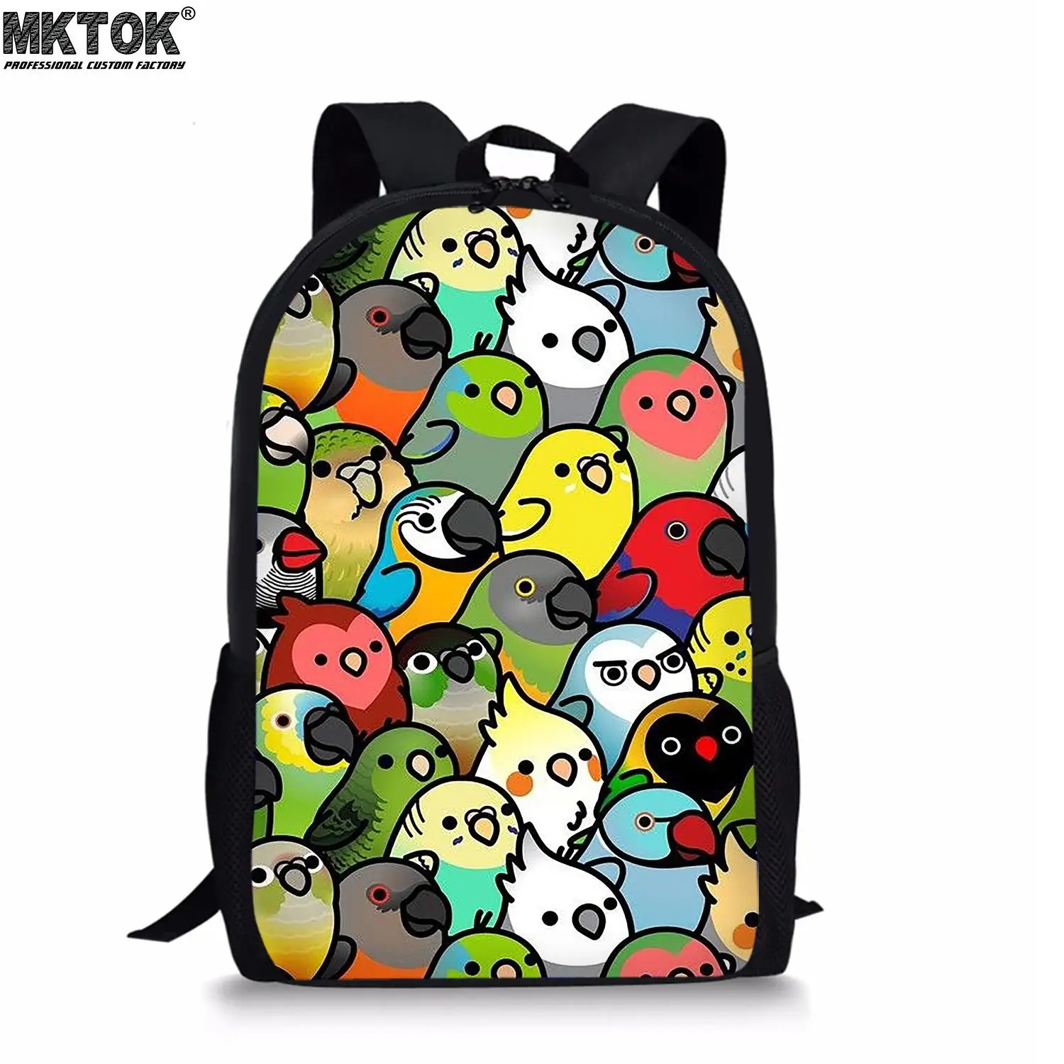 Cartoon Parrot Bird Print Boys School Bags Personalized Customized Mochilas Escolares Cute Zipper Students Satchel Free Shipping