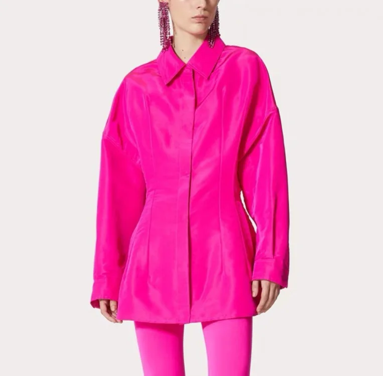 

New 2022 Autumn Winter Luxury Style Rose Red Long Sleeve Fashion Women Coat