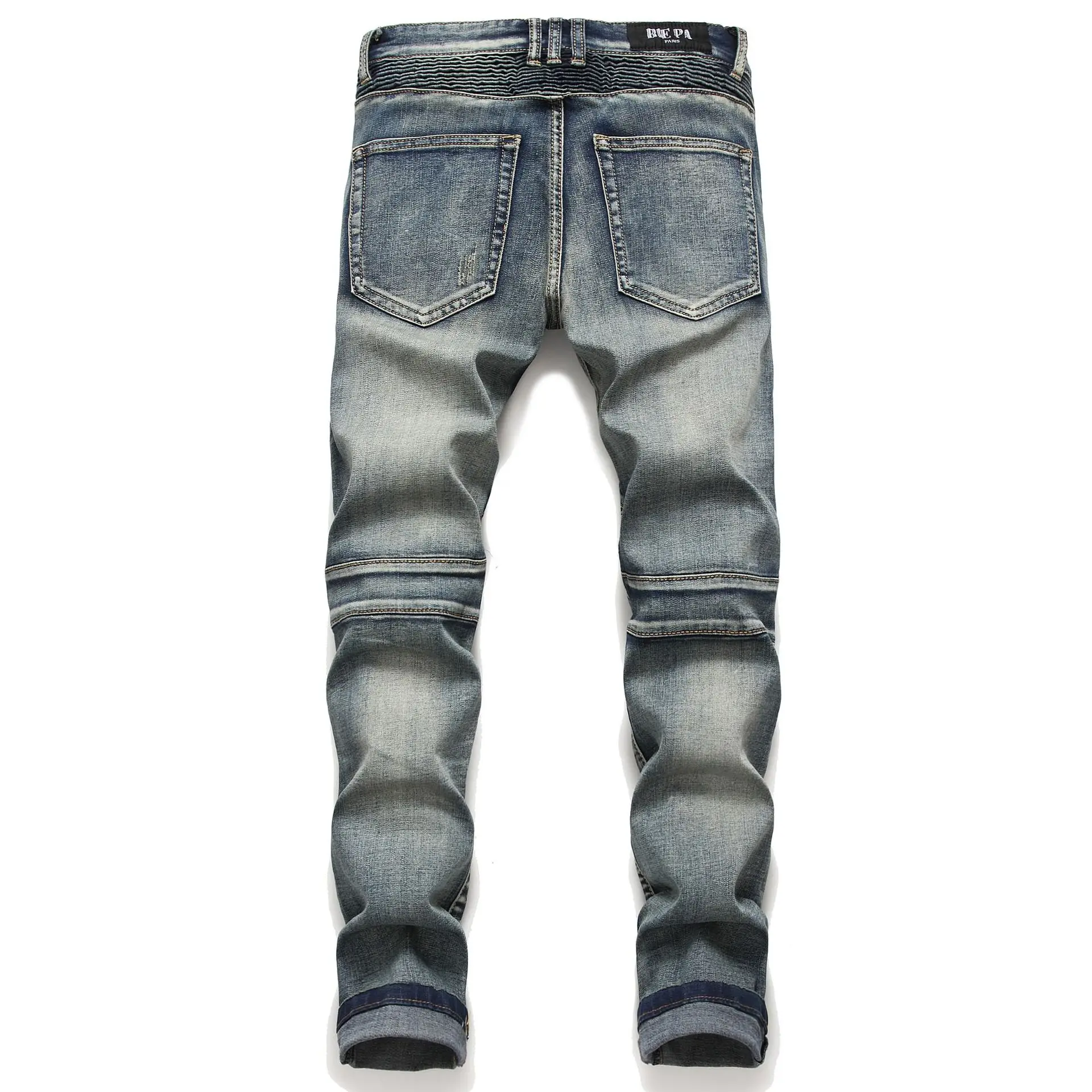 Biker Skinny Men Jeans Retro Denim Ripped Stretch Pants Slim Fit Trousers Motorcycle Hip Hop Fashion Jeans for Men