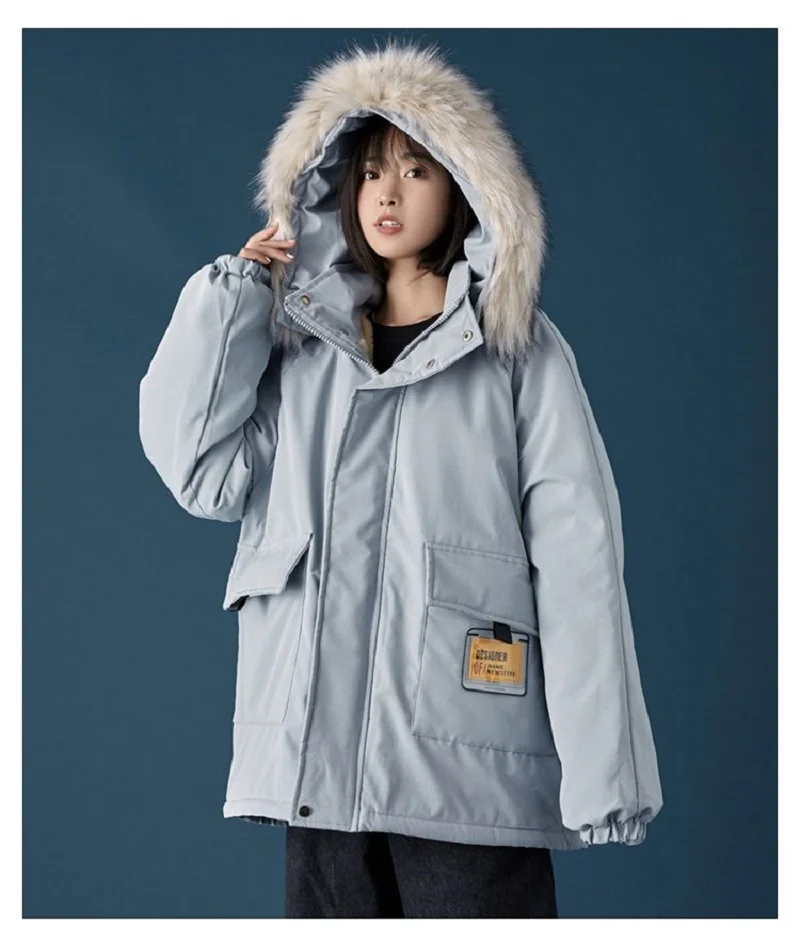 

Down Cotton Jacket Women Autumn Winter 2023 New Solid Color Hooded Cotton Coat Korean Style Fashion Casual Loose Parkas Womens