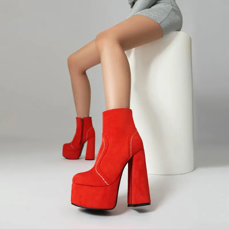 Женские замшевые ботильоны с круглым носком на высоком каблуке 12 5 см