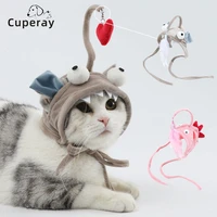 cat wearing hat toys feather wand interactive pet cat teaser stick fish cap wear playing funny teasing toy kitten pet supplies