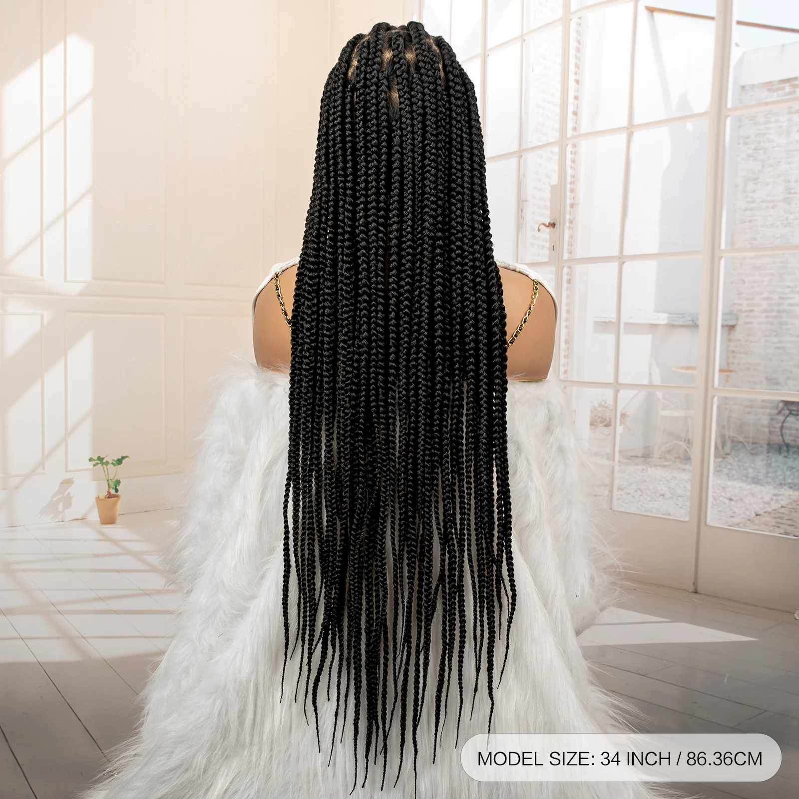 Фото 34-дюймовый синтетический полный парик фронта шнурка Cornrow Плетеные парики для чернокожих женщин Коробка без узлов Плетеный парик шнурка Искусственные локоны Косы Парики №3