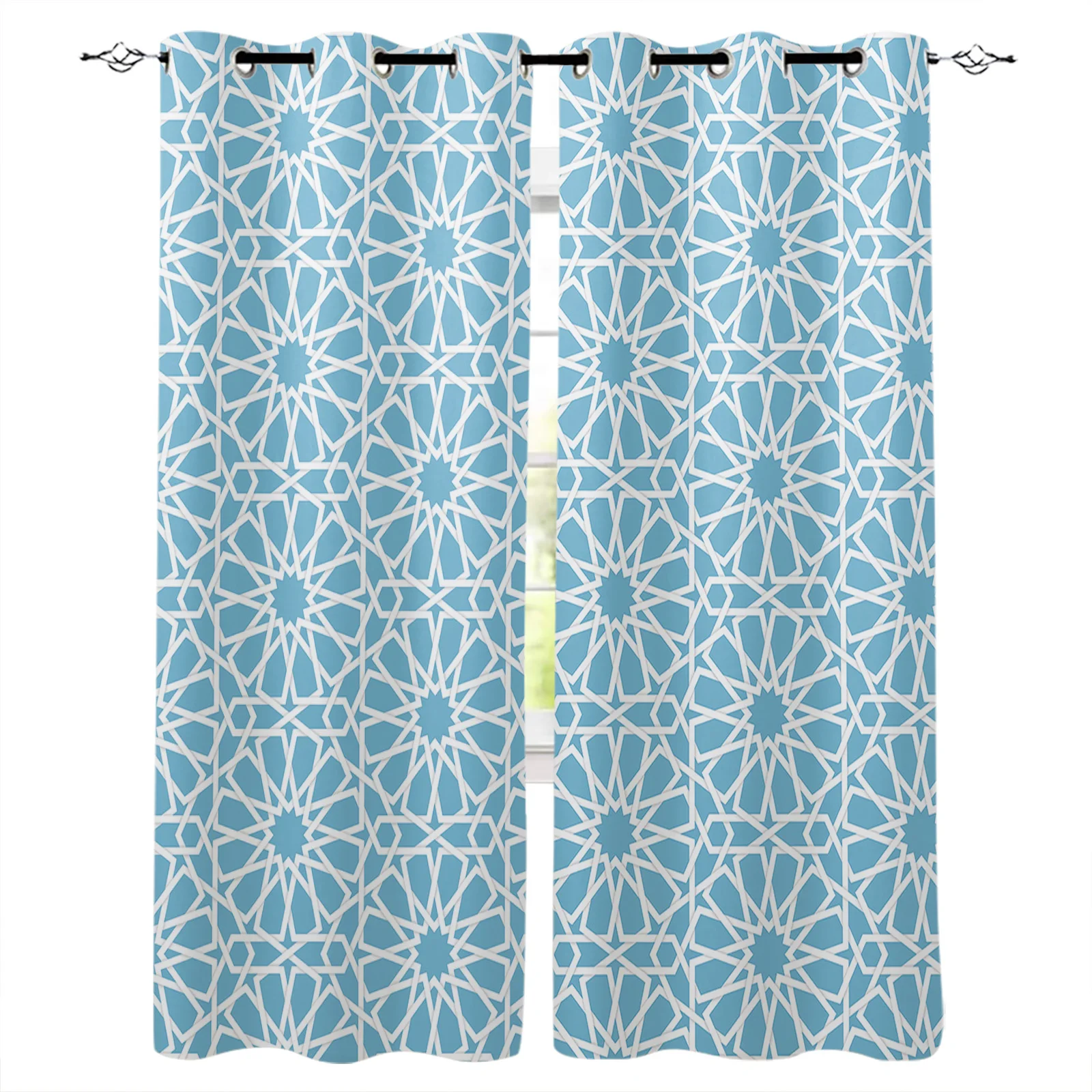 

Абстрактный геометрический рисунок, синий Фотофон, занавески для гостиной, роскошные европейские шторы для гостиной