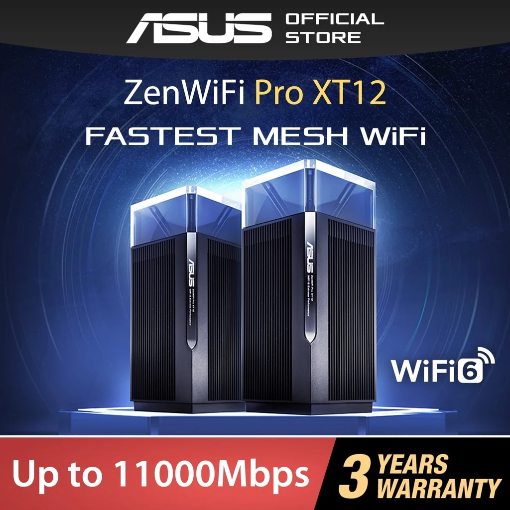 

ASUS ZenWiFi Pro XT12 Wider Range Superior Speed, whole-home mesh WiFi Router, OFDMA&MU-MIMO,12-stream, 1.1GMbps, 2x2.5G Ports