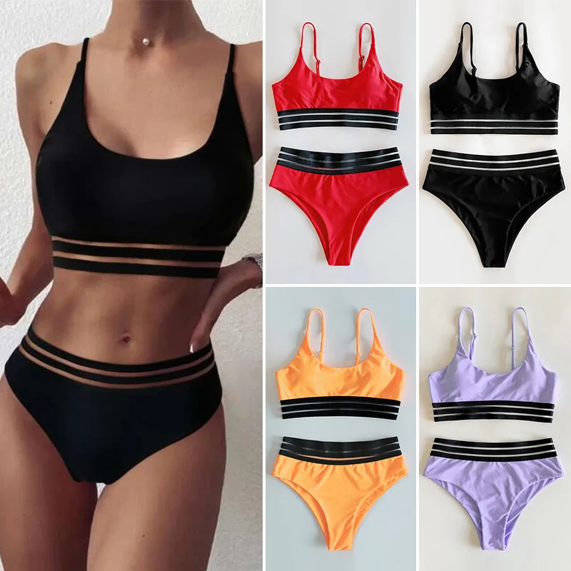 

Женский сексуальный комплект бикини, однотонный купальный костюм, бюстгальтер с мягкими чашечками, бикини, купальник из двух частей, купаль...