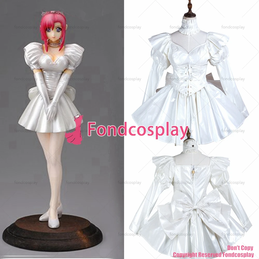 

tailor-made sexy adult dressing cross maid sissy short white leather dress lockable uniform costume cosplay tv/cd[g3738]