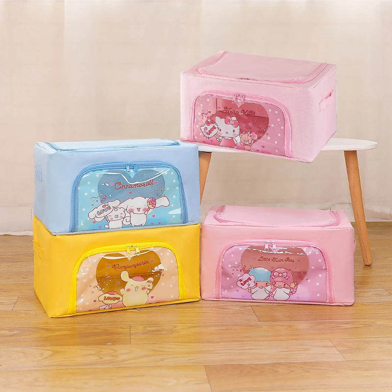 

Милая Sanrioed Hellokittys Cinnamoroll My Melody Kuromi понравико мультяшная Ткань Оксфорд Складная прозрачная коробка для хранения мелочей