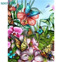 sdoyuno frame painting by numbers flower kit coloring landscape on canvas picture diy paint by number handpainted decor