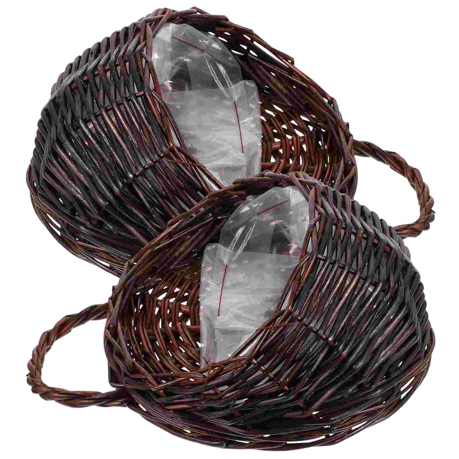 

2 Pcs Wall Hanging Rattan Flower Basket Home Decor Storage Holder Woven for Plant Stand Wooden Decorative Organizer Planter