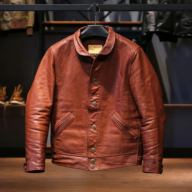 

Men's jacket plus fat plus size leather clothing handsome high-end casual men's motorcycle may khaki goatskin leather clothing