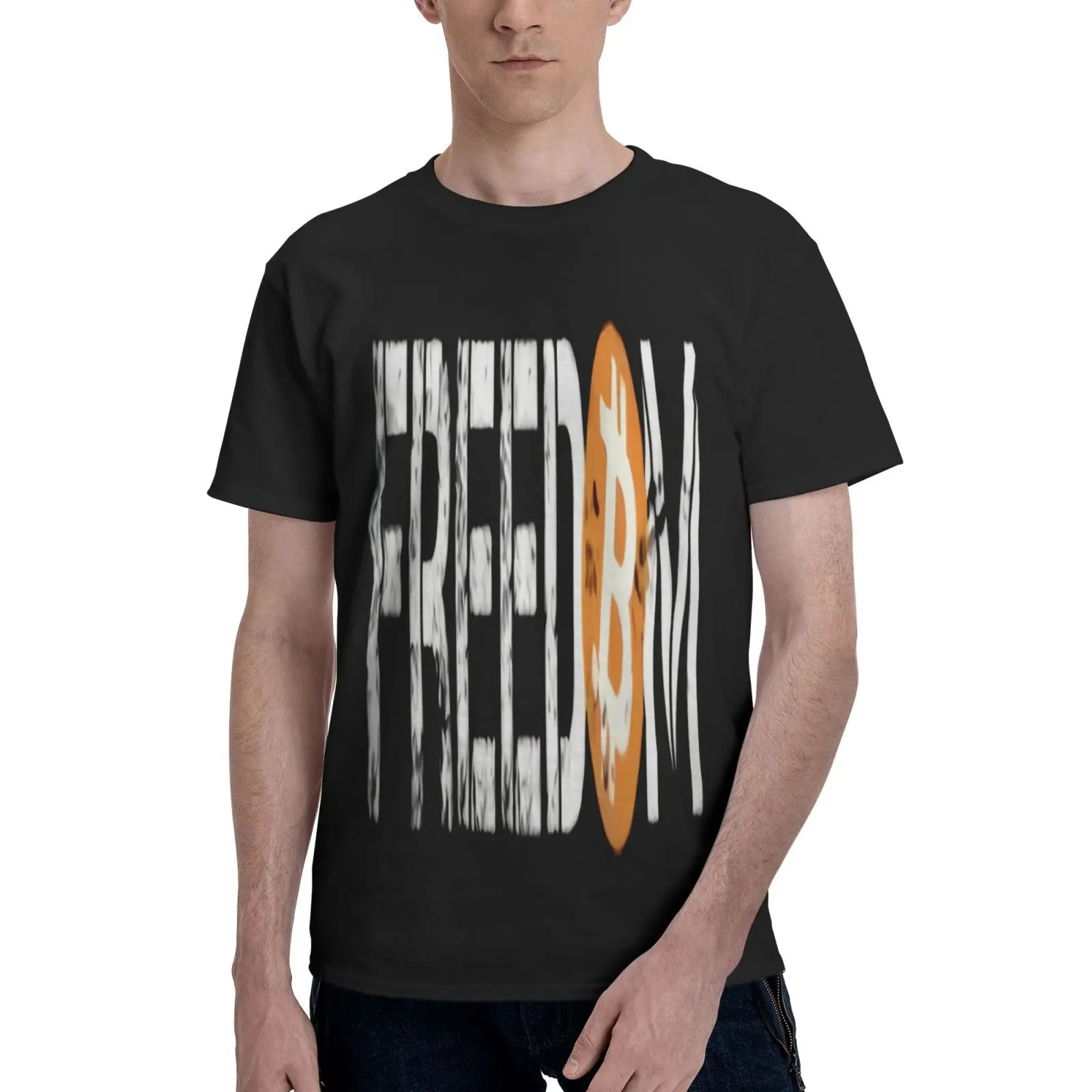 

Мужская футболка в состаренном стиле Биткойн означает свободу Btc, футболки с коротким рукавом, Мужская Винтажная футболка с коротким рукаво...