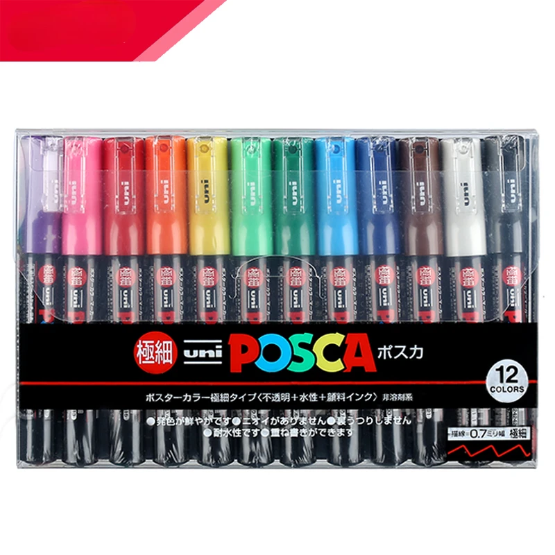 

Japanese Stationery 12 Color Set Mitsubishi Uni Posca PC-1M Paint Marker Ultra Fine Bullet 0.7mm Art Marker Pen Office School