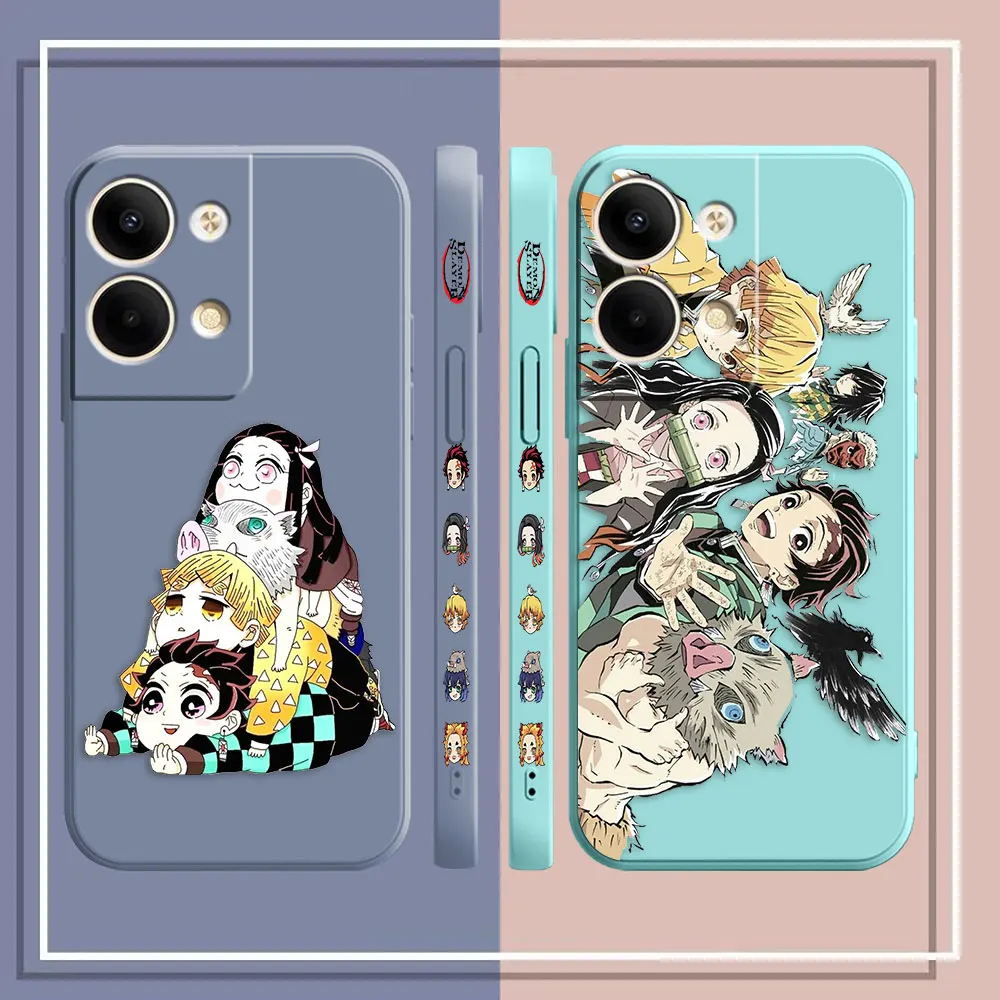 Cartoon Demon Slayer Anime Phone Case For OPPO RENO 8 7 9 6 7SE 5 4 4SE 4 3 4G 5G PRO PLUS Colour Liquid Case Funda Shell Capa