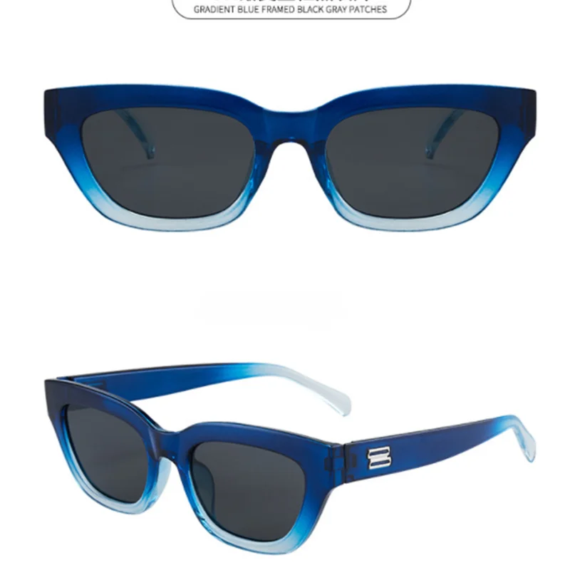 Трендовые светло-голубые женские солнцезащитные очки в большой оправе кошачий