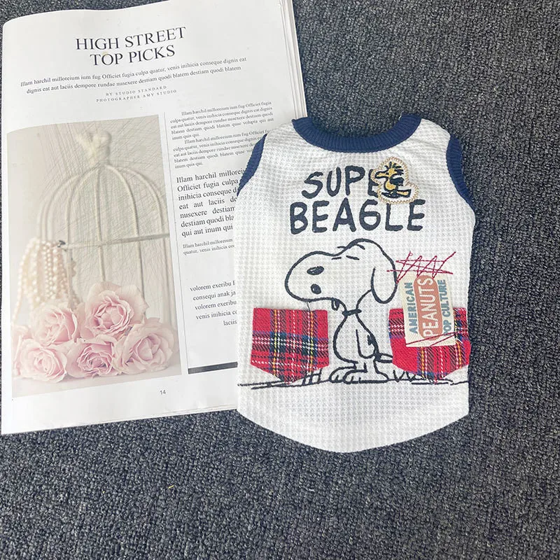 

Летняя мультяшная Одежда для собак, хлопковая вафельная жилетка для собак, футболка для кошек, костюм чихуахуа, жилет для домашних животных,...