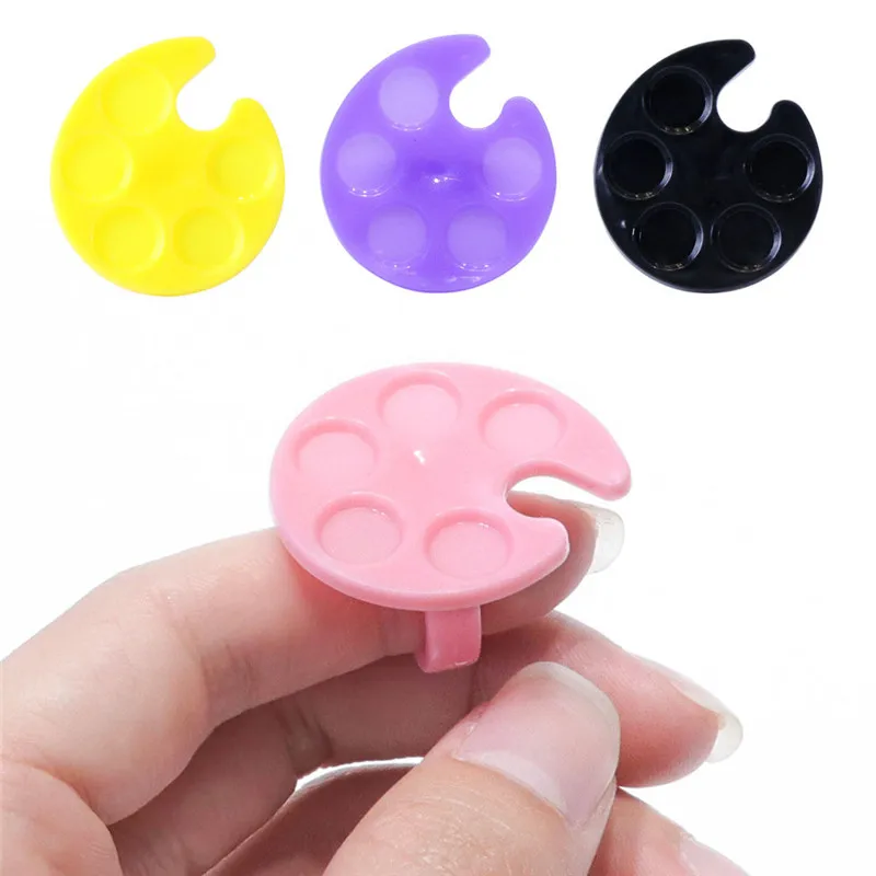 

10pcs Plastic Mini Drawing Paint Color Palette Finger Ring Designs for UV Gel Polish Dish Nail Art Accessories Plate