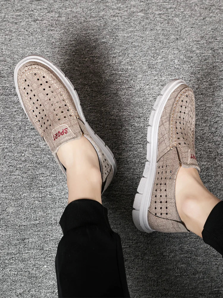 

Summer old Beijing cloth shoes male tennis shoes breathable hollow out mesh dad flax a pedal men leisure shoes