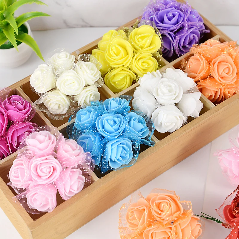 

36/72pcs Artificial Foam Rose Bouquet Gold Powder Foam Flower For Wedding Home Festival Decorative Flowers DIY Wreath Craft