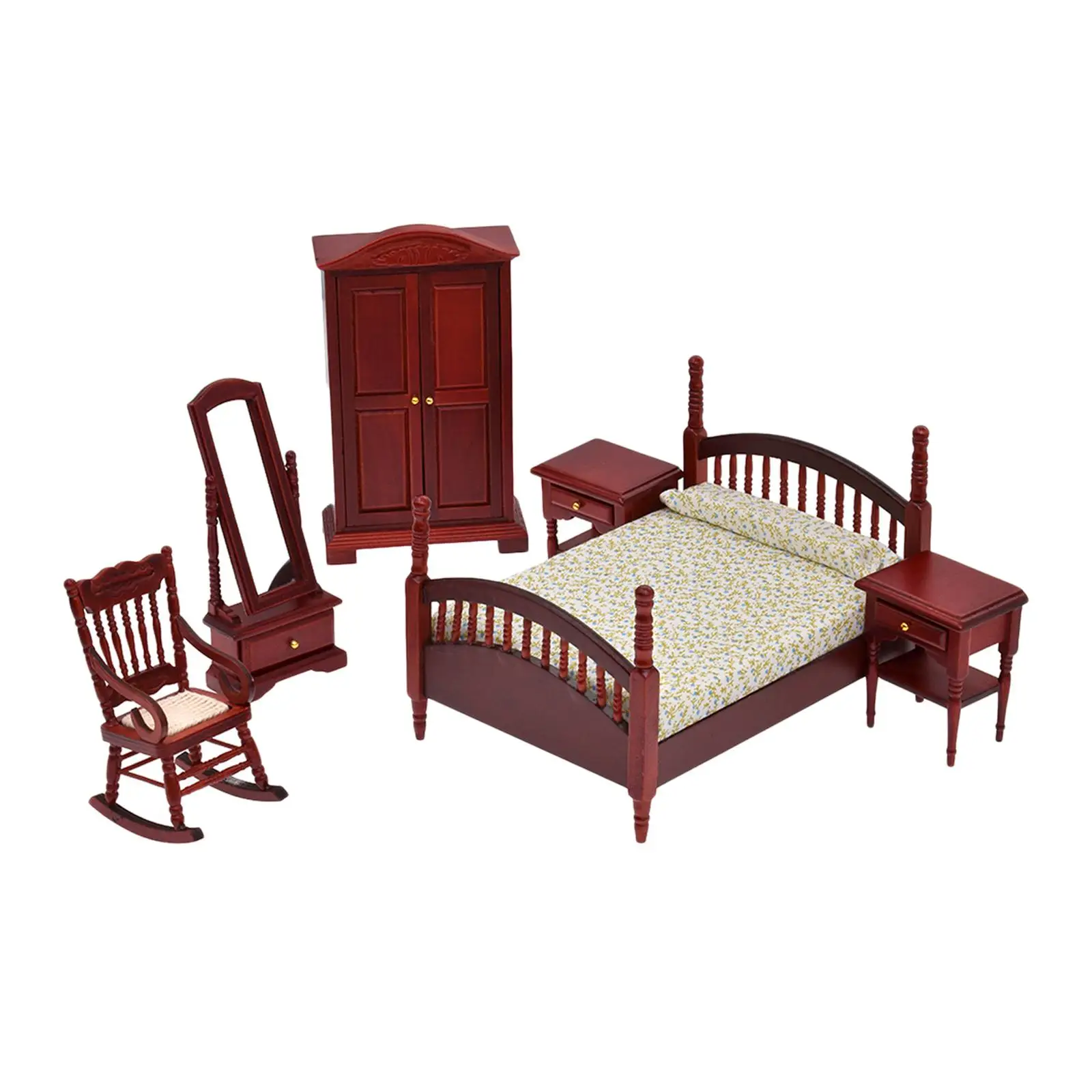 

6 Pieces 1/12 Dollhouse Photography Props Miniature Bedroom Furniture Set for