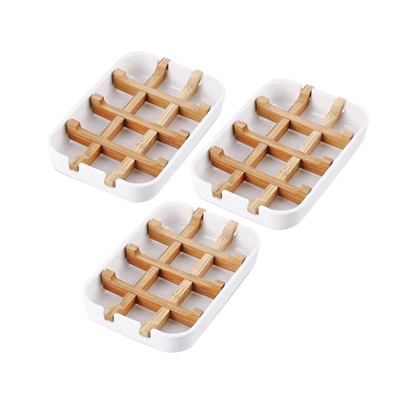 

3 Pieces Bamboo Soap Dishes Soap Holder Sustainable Shower Soap Drain Rack Bathtub Shower Tray For Kitchen Bathroom