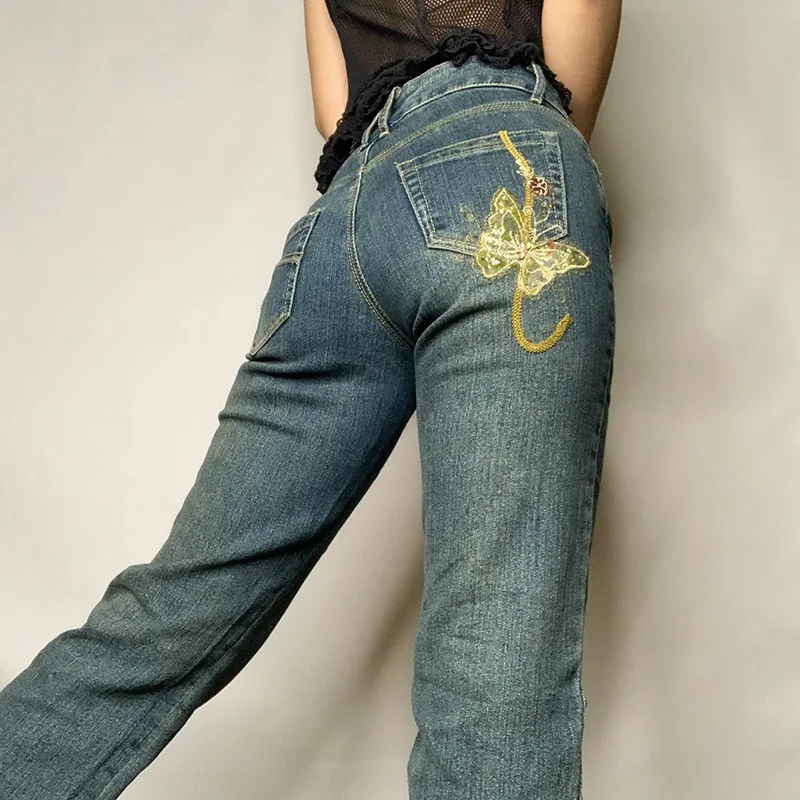 

Cyber Y2k Jeans Alt Cloth Emo High Street Spice Retro Butterfly Print Grunge Fairy Jeans Fashion Y2k Pants Harajuku