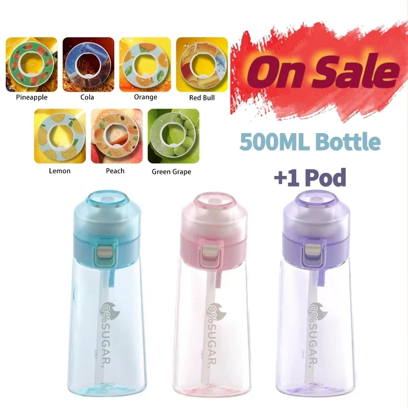 

500ml/650ml Flavor Water Bottles with Taste Pods Air Borracce Starter Set with Flavour 0 Sugar Vannflaske Waterfles Met Smaakjes