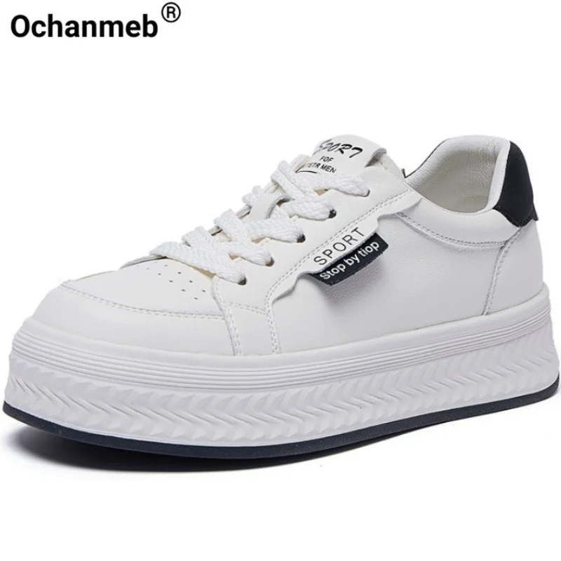 

Ochanmeb Women Genuine Leather Vulcanize Shoes Thick Sole Platforms Flats Lace Up Leisure Ladies Sneakers Spring Summer 2023 New
