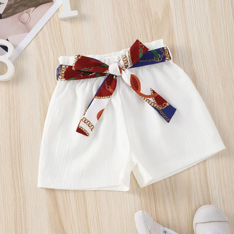

Pants for Kids Spring Autumn Trousers Enfant Girls Kids Fashion Bow Sashes White Short Pants Baby Girls Shorts 4-7T