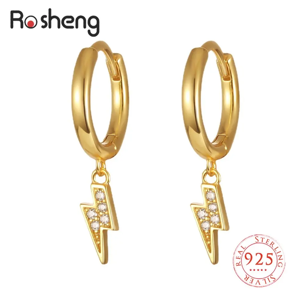 

Real S925 Silver Fashion Cubic Zircon Lightning Bolt Hoop Earrings Classic Geometric Dangle Ear Rings for Women Girls Jewelry