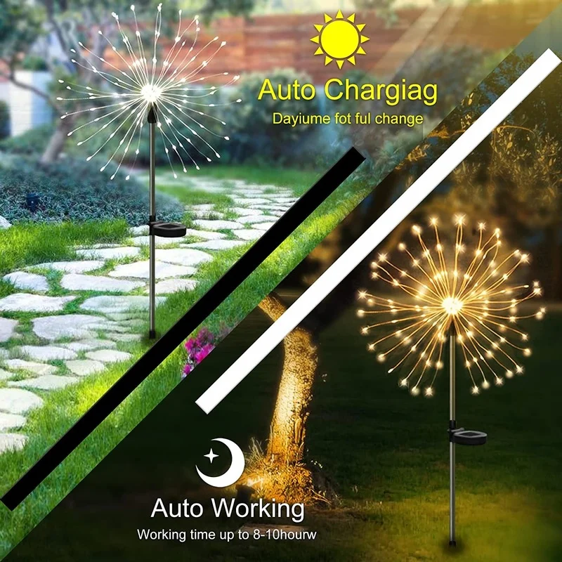 Solar Light Firework String Light Globe Dandelion Lamp For Garden Lawn Landscape Lamp Holiday Light Outdoor Patio Pathway Decor