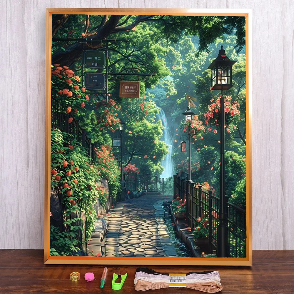 Zestaw do haftu krzyżykowego Park leśny krajobraz DMC nici DIY zestaw robótek ręcznych udekoruj drukowane na płótnie 11CT ścieg krzyżykowy