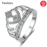 yanleyu princess bridal crown ring original 925 silver color aaa cubic zircon wedding rings for women pr257