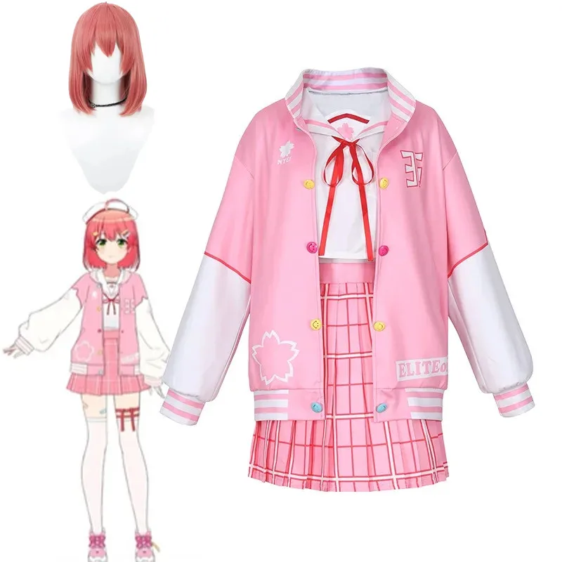 Аниме виртуальный YouTuber Сакура Мико косплей костюм VTuber Hololive розовый JK школьная