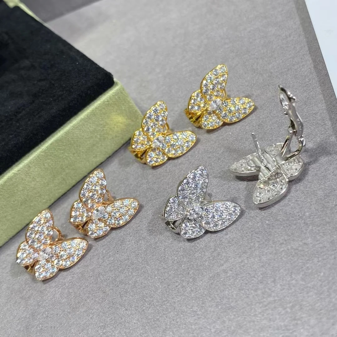 

Hot selling 925 Sterling Silver Zircon Butterfly Ear Pat Banquet Fashion Stud Earrings Brand Light Luxury Elegant Jewelry