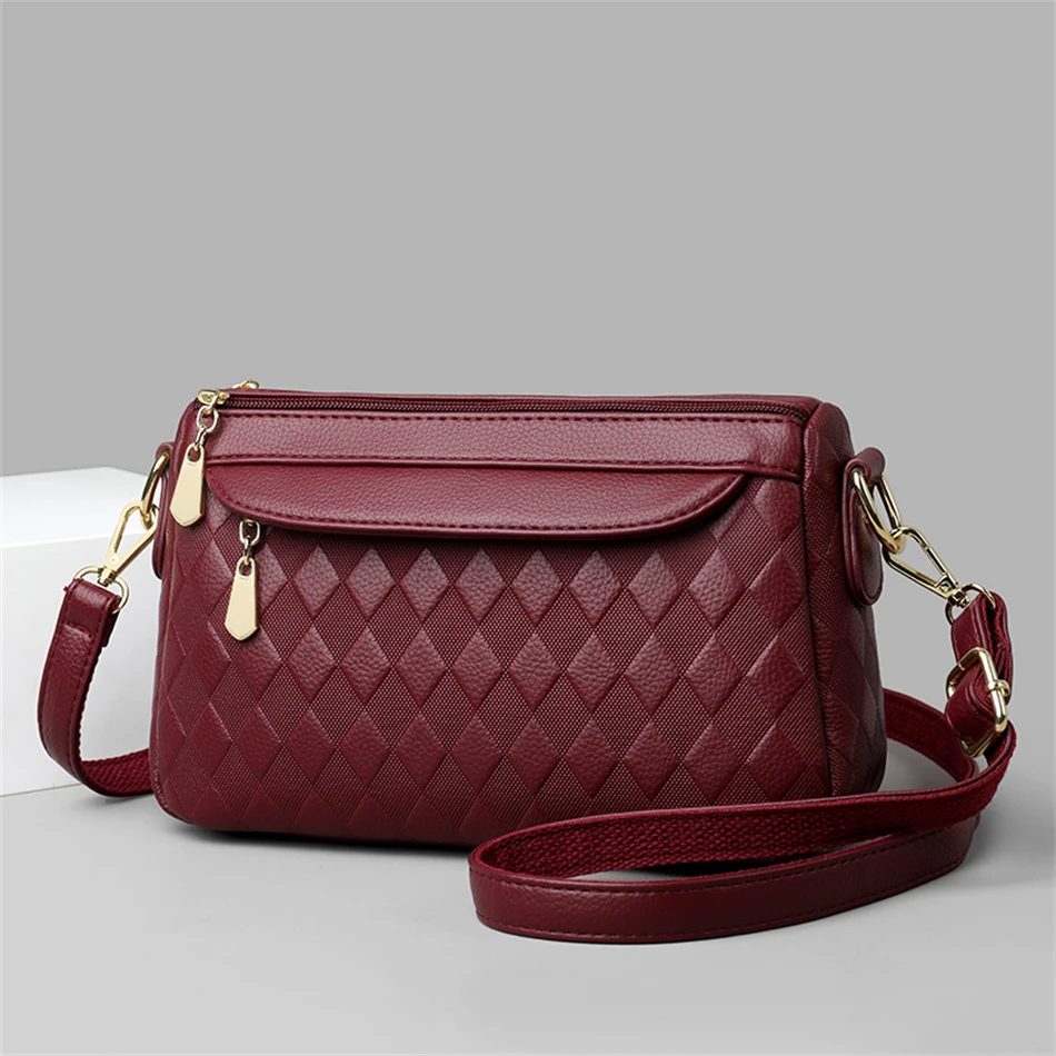

2023 New Pu Leather Rhombic Lattice Messenger Bag for Women Luxury High Quality Ladies Handbag Crossbody Shoulder Bag Purse Sac