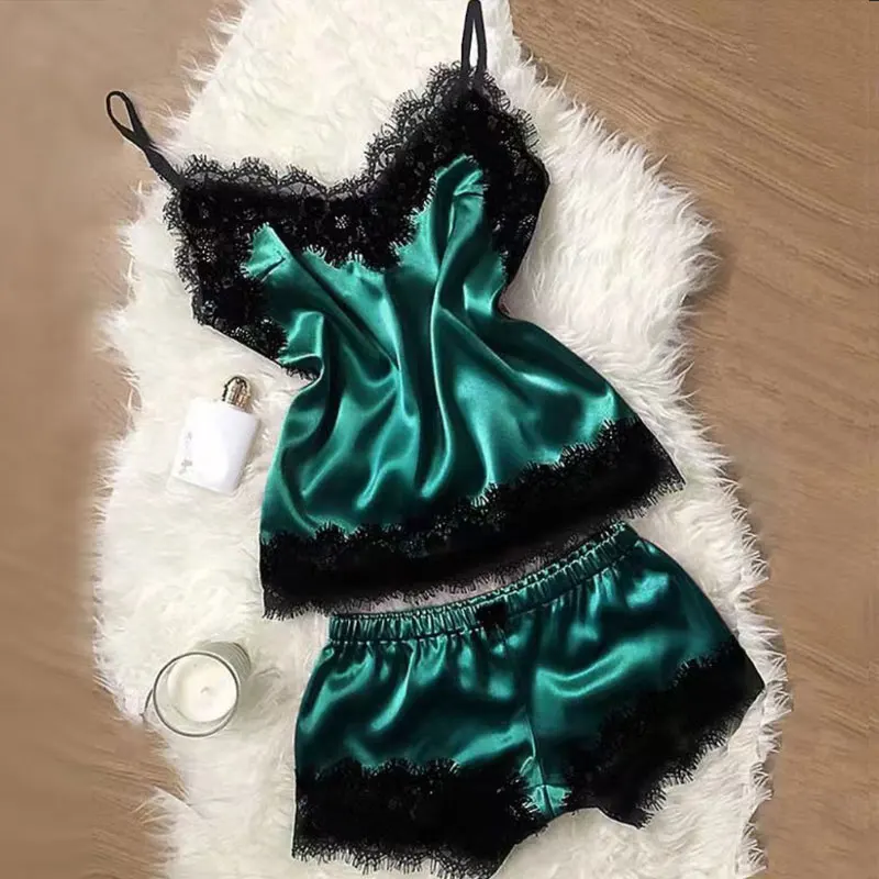 

Женский кружевной пижамный комплект без рукавов, на бретельках