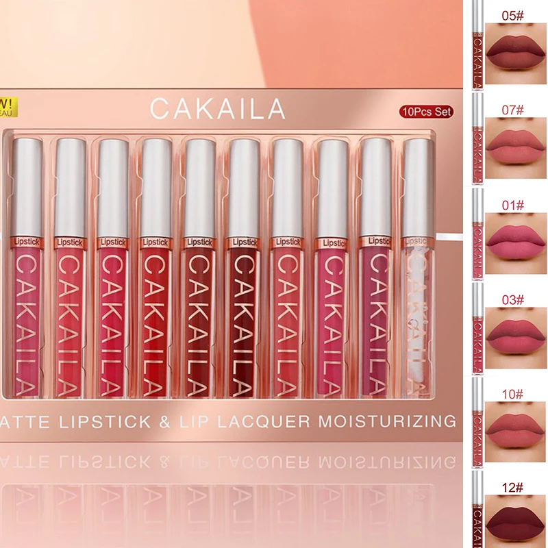 

Long Lasting Lip Gloss Matte Beauty 10 Colour/Set Liquid Lipstick Glazed Make-up