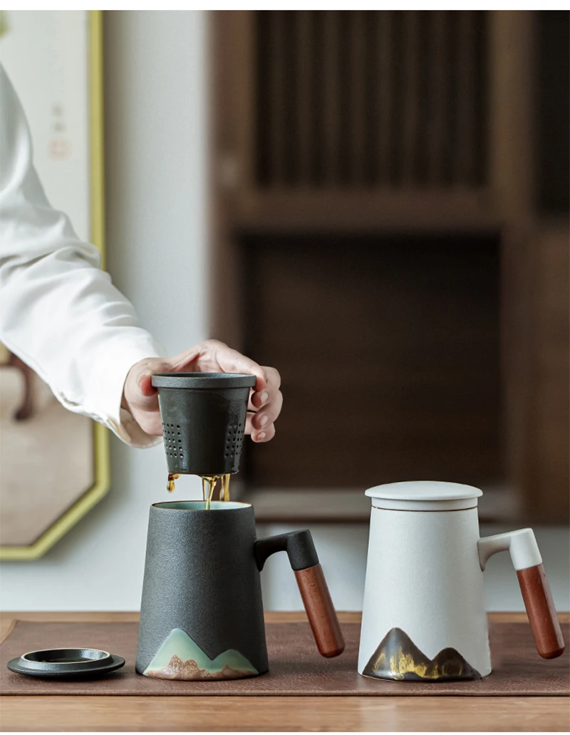 

Горный дизайн керамические чайные кружки с фильтром керамическая кофейная чашка китайская чайная чашка 400 мл