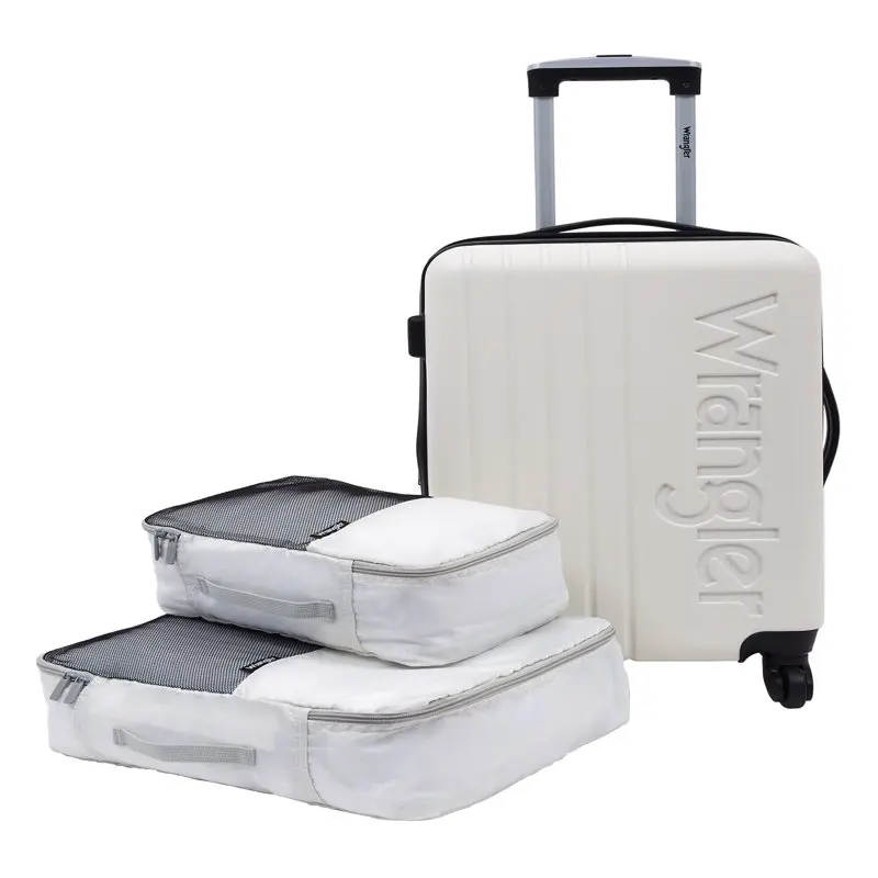 

Beautiful San Antonio 3 pc. Expandable Rolling Luggage Set with 20" Rolling Carry-on and 2 Packing Cubes, Beige Luggage Set - Pe
