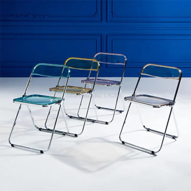 

Modern Nordic Transparent Metal Acrylic Crystal Chair Folding Office Chair Backrest Dining Chair Furniture Makeup Chair
