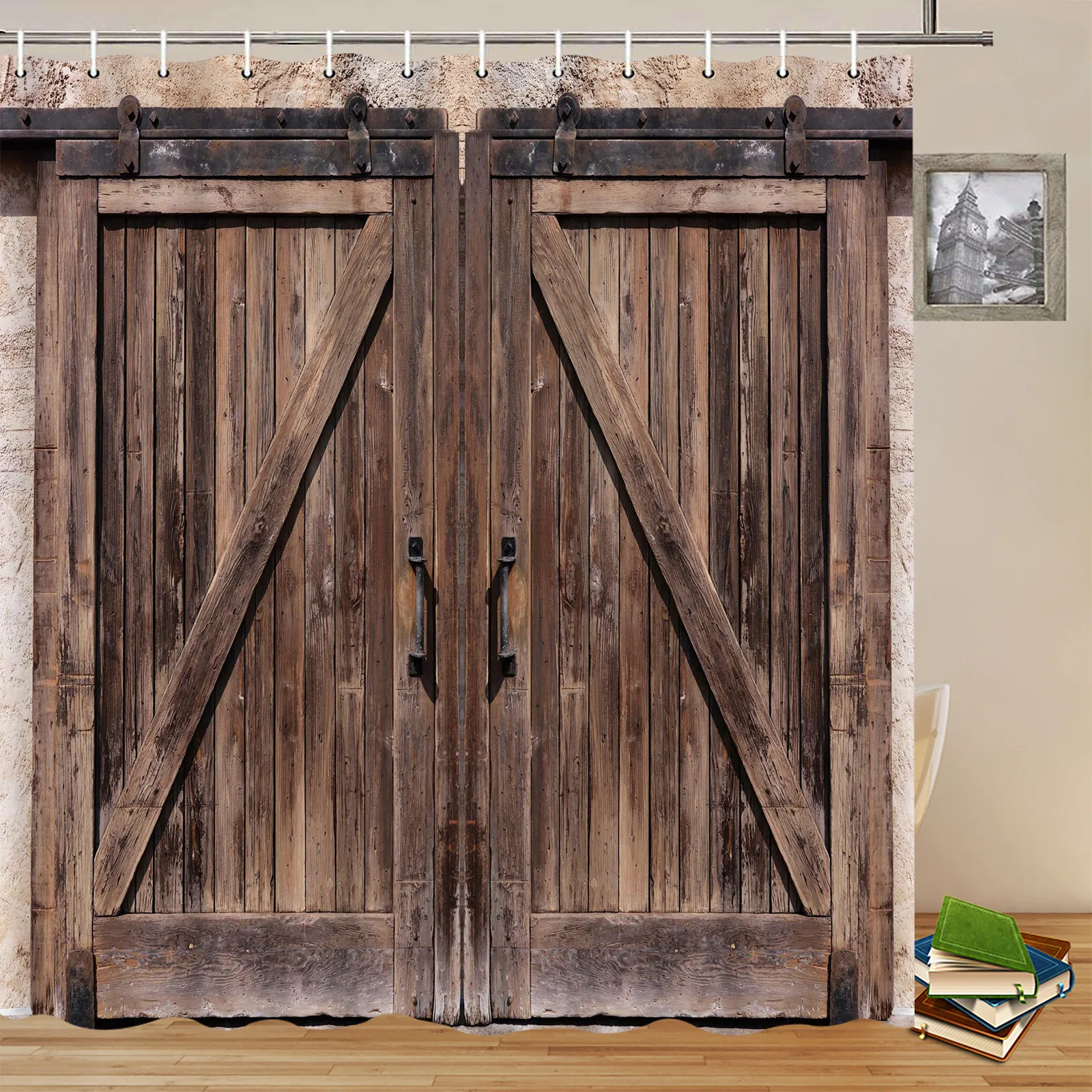 

Тропический душ, винтажный Старый сарай, деревянная дверь, деревенский тематический Декор для ванной комнаты, водонепроницаемый набор из п...