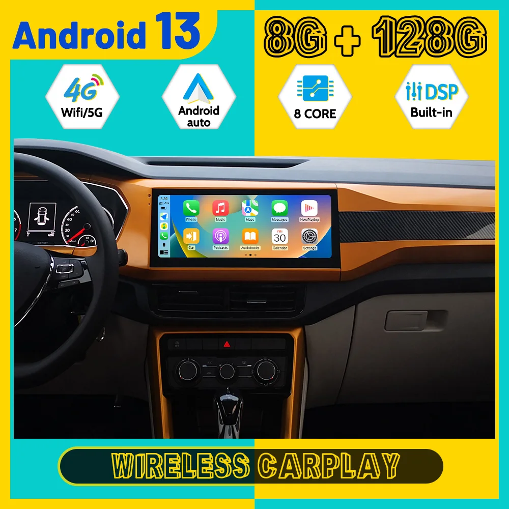 12 3-дюймовый навигационный 8-ядерный Carplay для VW Volkswagen T Cross 2019-2021 мультимедийный