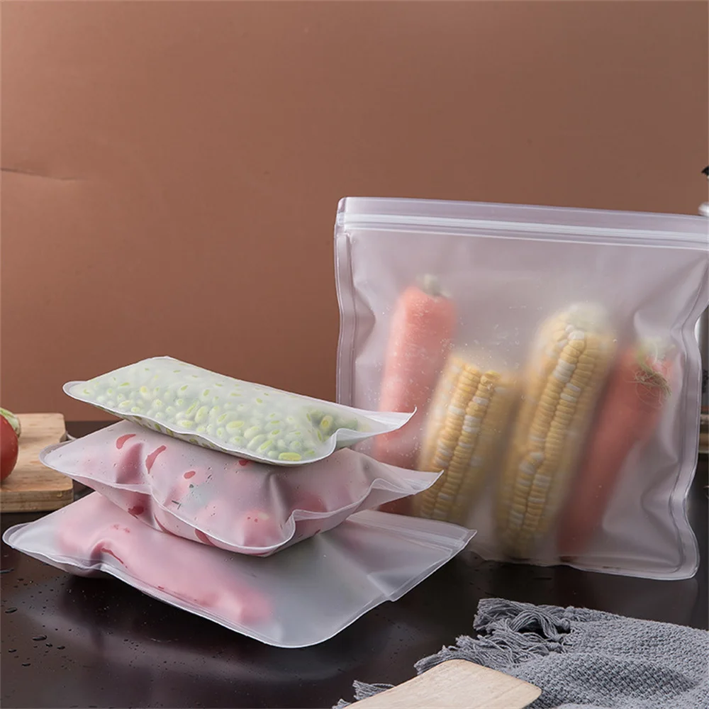 Reusable Food Freezer Bag Leakproof Silicone Ziplock Bag BPA Free Lunch Bag Meat Fruit Veggies Storage Bag Leakproof Ziplock Bag