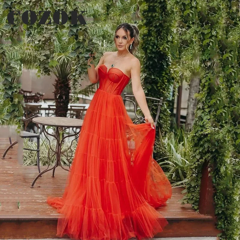 

Illusion Red Prom Sleeveless Dresses 2023 A Line Tulle Floor Length Sexy Sweetheart Party Gown Vestido De Gala Custom LF19
