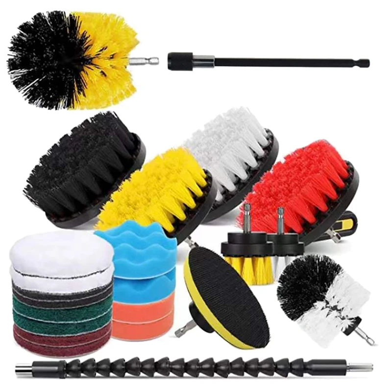 

23 Pcs Drill Brush Attachments Set,Power Scrubber Brush With Extend Long Attachment All Purpose Clean For Car, Kitchen