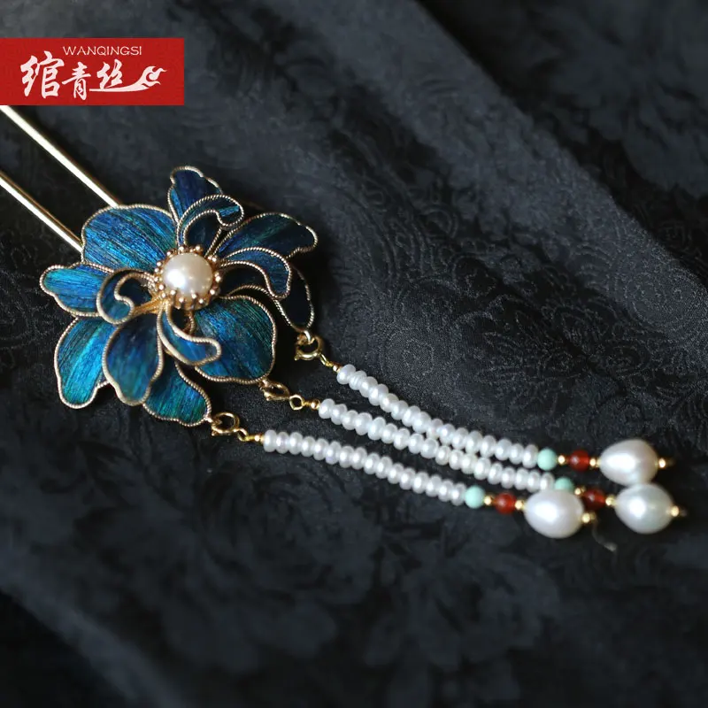 

Peacock Hair Hairpin Imitation Point Emerald Peony Flower Blue Green Gradient Traditional Chinese Style Antique Hanfu Accessorie