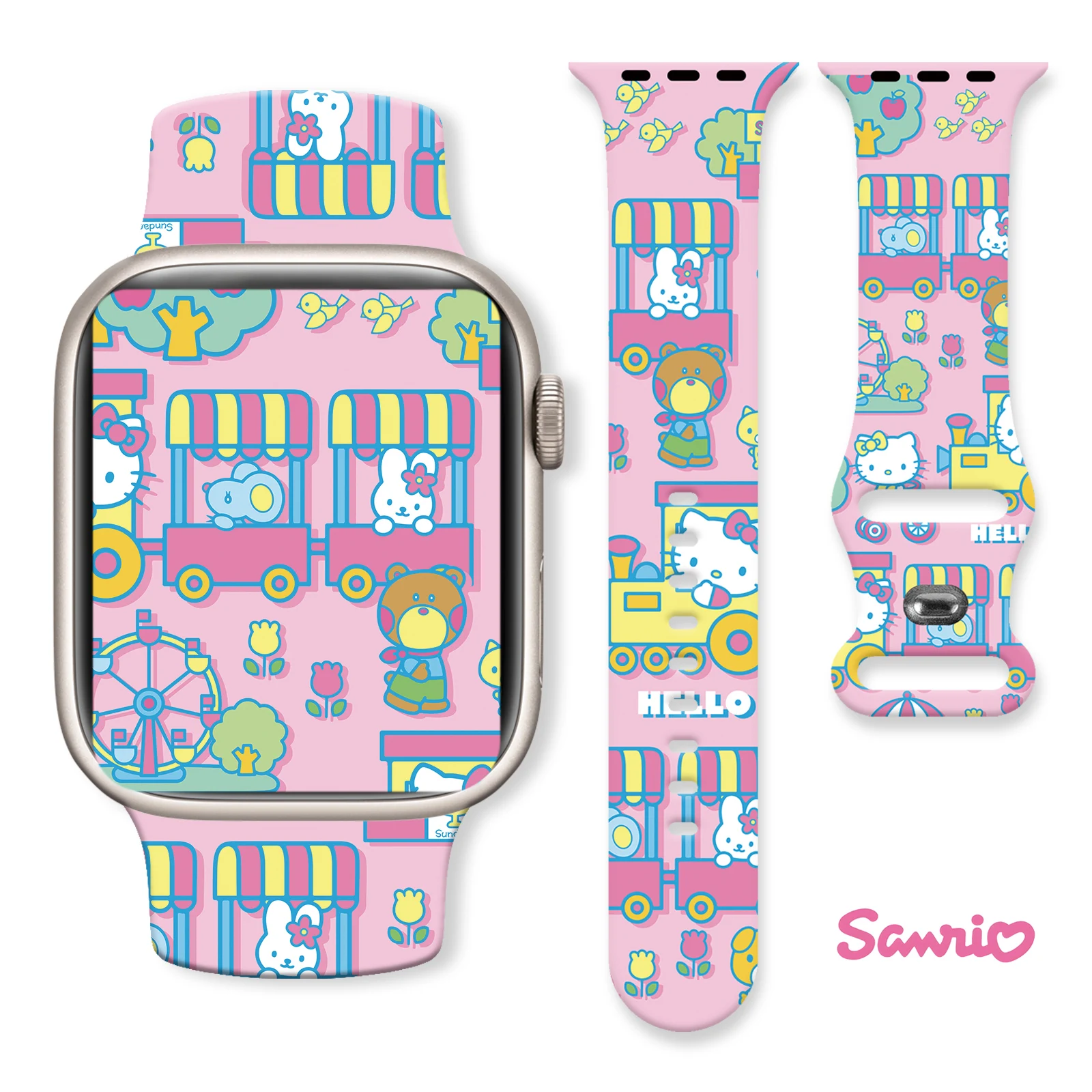 Sanrio Hello Kitty 2 ремешок для Apple Watch 10 9 8 7 силиконовый сменный браслет iWatch 45 мм 42 41 40