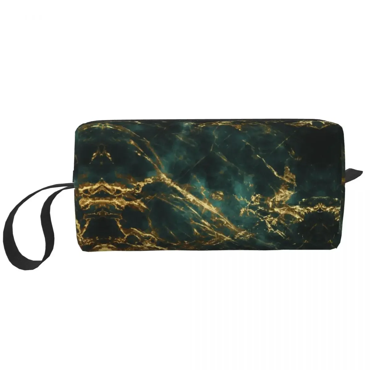 Śliczny aksamitny zielony marmur z ozdobną kosmetyczką podróżną dla kobiet Złote żyły Kosmetyczny organizer do makijażu Zestaw