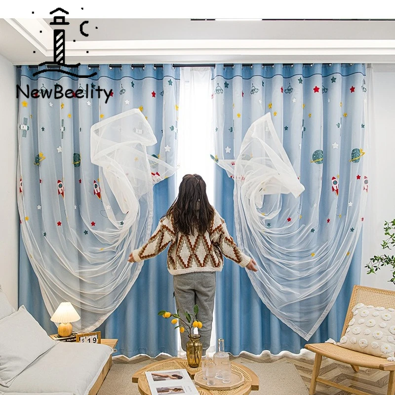 Шторы из полиэстера с вышивкой тканевые занавески в современном стиле для